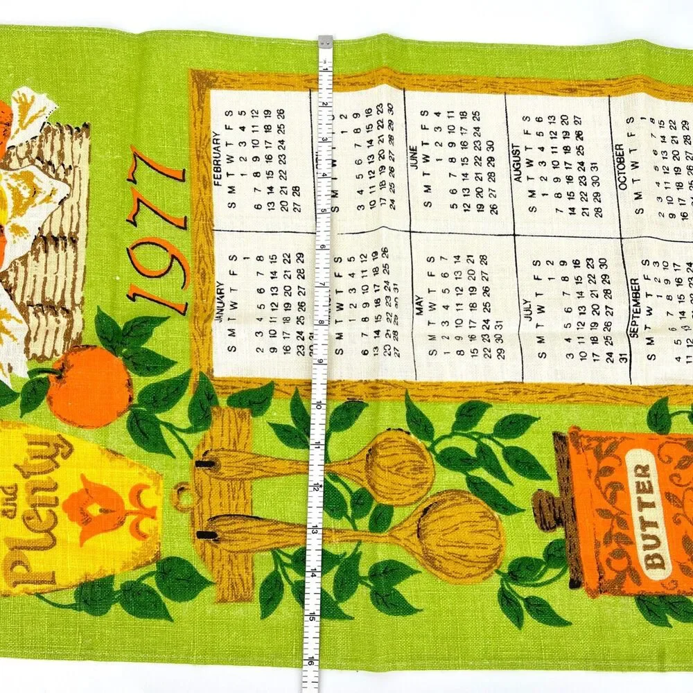 Vintage Linen Wall Calendar 1977 Fruit Kitchen Theme TV Movie Props
